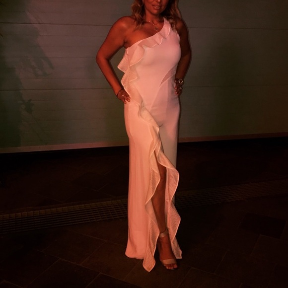 Jonathan Simkhai Diamond Mesh One Shoulder Jumpsuit in White Size 10 - Picture 13 of 16